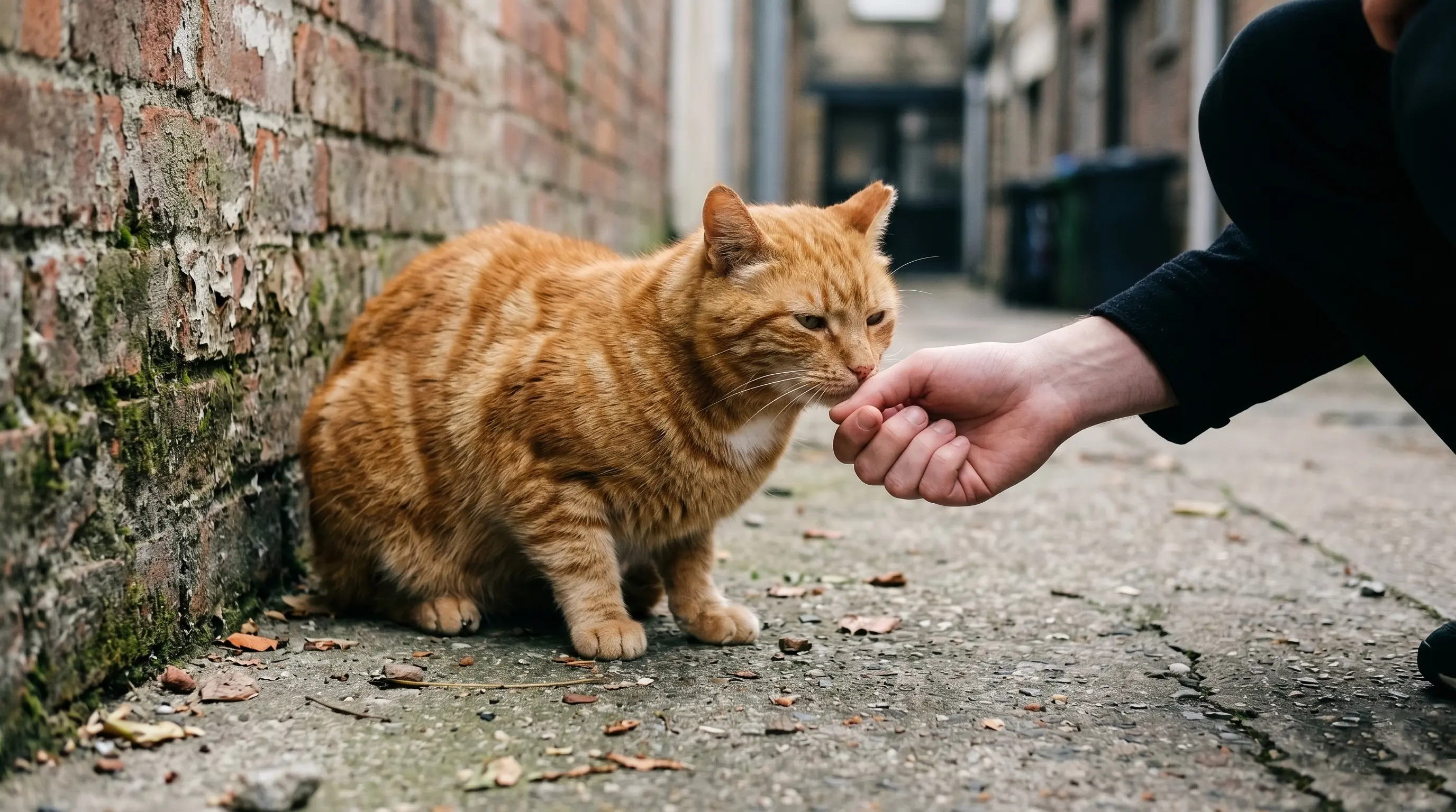 présenter le dos de la main paume vers le bas pour apprivoiser un chat sauvage : langage corporel non menaçant