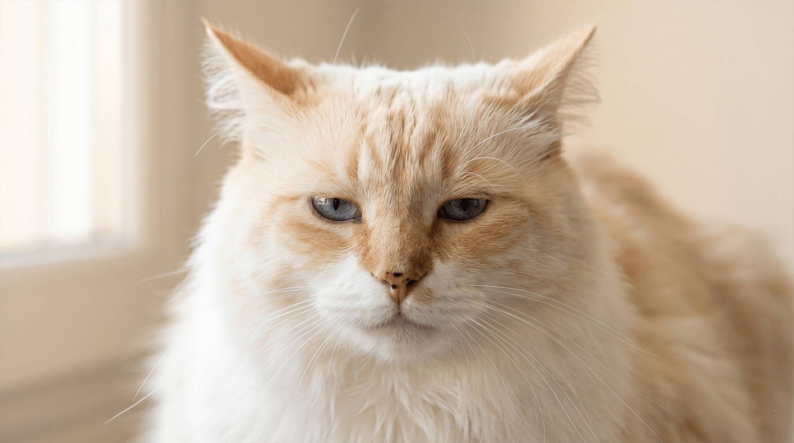 Gros plan visage d'un chat aux oreilles aplaties et paupières plissées, reconnaître la douleur chez le chat